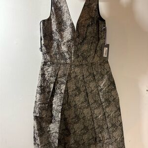 Vera Wang Vera Antique Gold Brocade Deep V Mini Dress